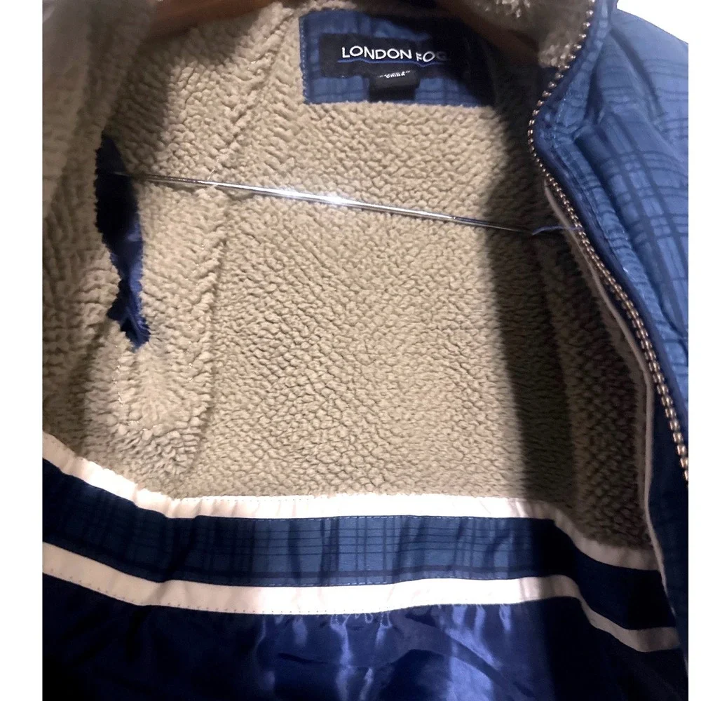 London Fog Kids Plaid Puffer Coat Hooded Thick‎ Sherpa Lined Blue Black Size 3T